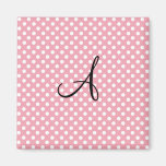 Polka dots pink white monogram fridge magnets
