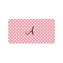 Polka dots pink white monogram personalized address labels