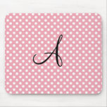 Polka dots pink white monogram mouse pads
