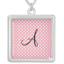 Polka dots pink white monogram pendants