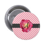 Polka dots pink white monogram pink rose