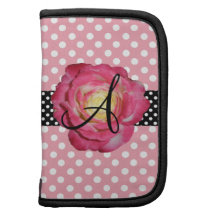 Polka dots pink white monogram pink rose folio planner