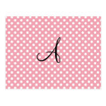Polka dots pink white monogram post cards Polka dots pink white monogram post cards