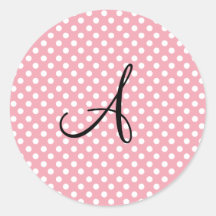 Polka dots pink white monogram stickers