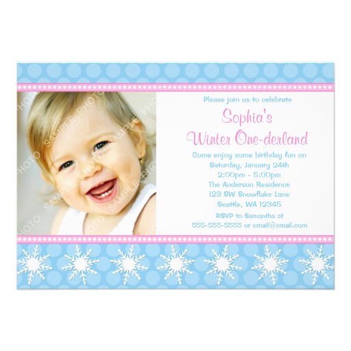 Polka Dots Snowflakes Winter Onederland Birthday Personalized Invites