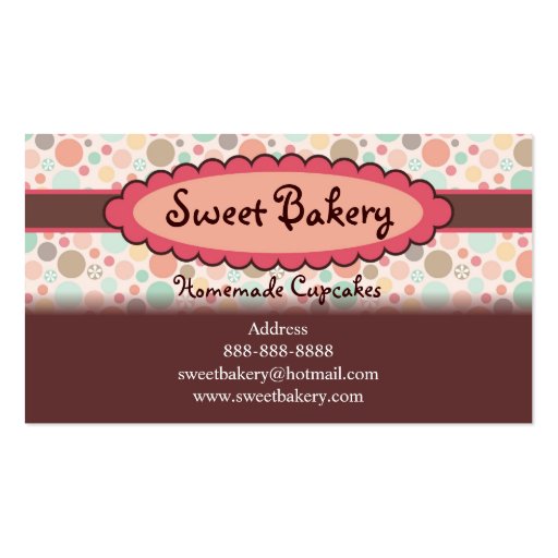 Polka Dots Strawberry Cupcake Business Cards (back side)