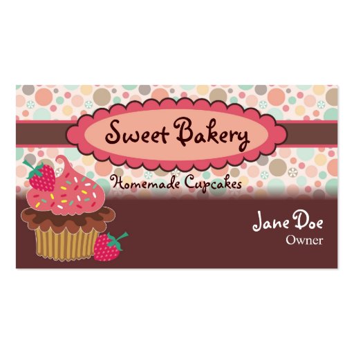 Polka Dots Strawberry Cupcake Business Cards (front side)