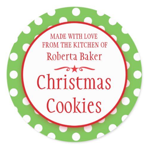 Polka green white cookie swap baking gift stickers