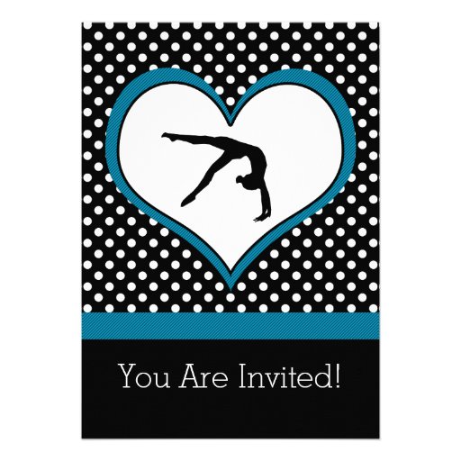 Polka-Heart Gymnastics Party Invitation (front side)