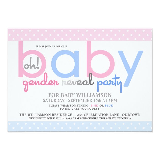 Polkadot Baby Gender Reveal Party Invitation (front side)