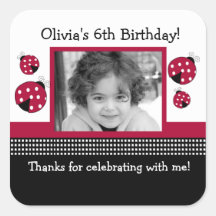 Polkadot Ladybug Red/Black SQUARE Favor Sticker