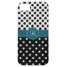 Polkadots and Teal Stitched Ribbon Monogram iPhone 5 Cases
