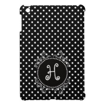 Polkadots Black and White with Fancy Monogram Case For The iPad Mini