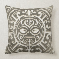 Polynesian Tribal Face Brown pillows