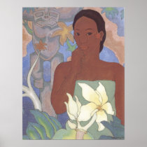 'Polynesian Woman and Tiki' - Arman Manookian Posters