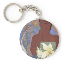 Polynesian Woman and Tiki by Arman Manookian, 1929 Key Chain