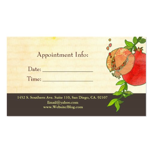 Pomegranate: Massage & Spa Appointment Cards Business Card Template (back side)