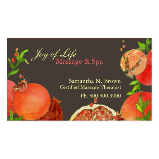 Pomegranate: Massage & Spa Appointment Cards Business Card Template (front side)