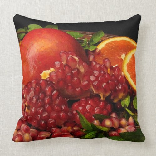 Pomegranate, Orange and Mint Throw Pillow