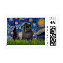 Pomeranian (black) - Starry Night Postage Stamp