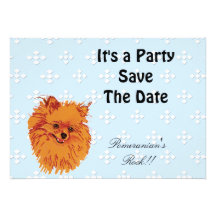 Pomeranian - Blue w/ White Diamond Design Custom Invitations