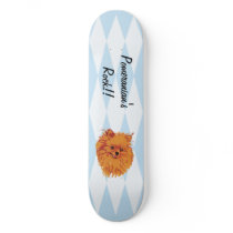 Pomeranian - Blue w/ White Diamond Design Custom Skate Board