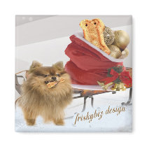 Pomeranian christmas snow scene magnet by friskybiz Pomeranian christmas snow scene magnet