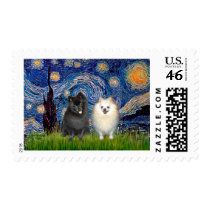 Pomeranian Pair (B+W)-Starry Night Postage