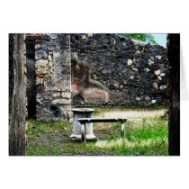 Pompei courtyard marble fountain and bench cards