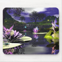 pond, faerie, fae, faery, fairy, fairies, wee, folk, fay, mythical, art, realism, fantasy, fantasies, lilly, pad, waterfall, tree, trees, fireflies, dragonflies, dragonfly, firefly, faeries, Mouse pad com design gráfico personalizado