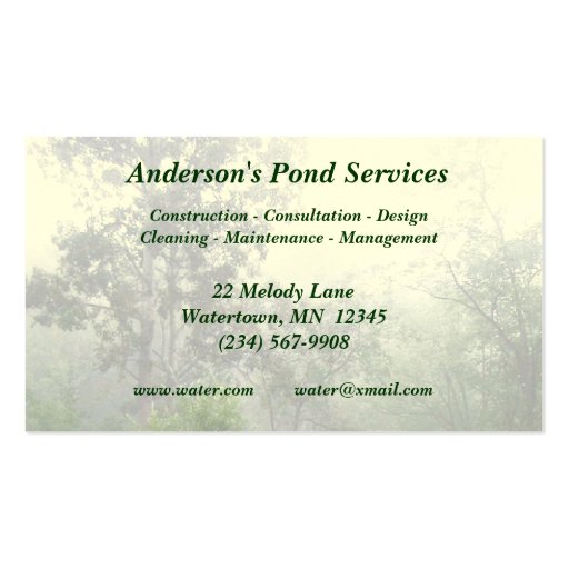 Pond Services Business Card (back side)