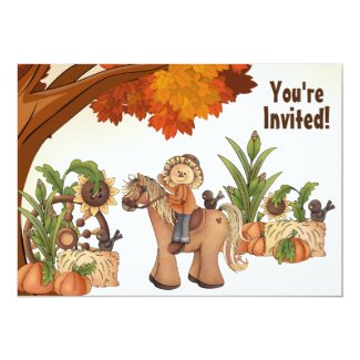 Pony and Scarecrow Fall Horse Birthday Invitation