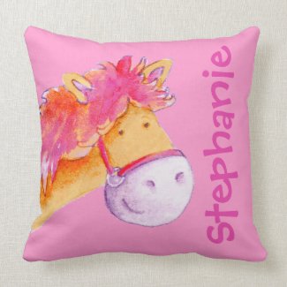 Pony name &amp; birth newborn gift orange pink pillow