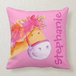 Pony name & birth newborn gift orange pink pillow