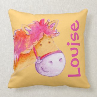 Pony name &amp; birth newborn gift orange pink pillow