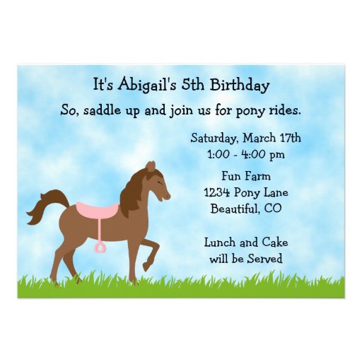 Pony Party Birthday Invitation for Girls