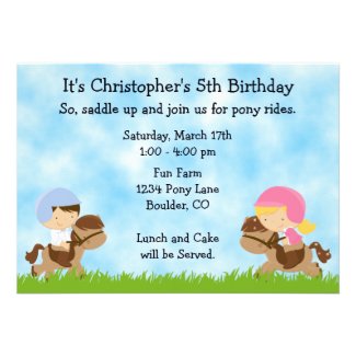 Pony Party Birthday Invitations for Boys