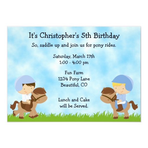 Pony Party Birthday Invitations for Boys Zazzle