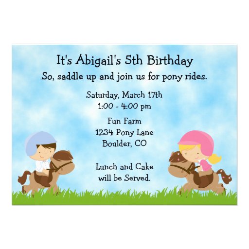 Pony Party Birthday Invitations for Girls and Boys