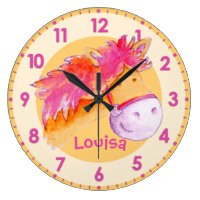 Pony pink orange girls room named wall clock
