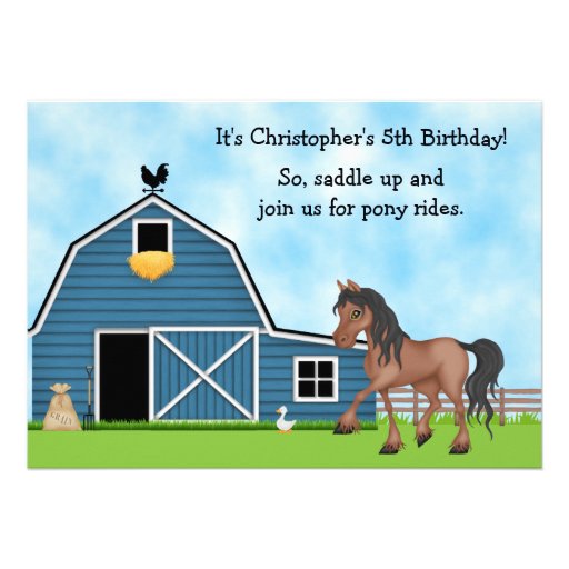 Pony Rides Horseback Riding Birthday Invite - Boys