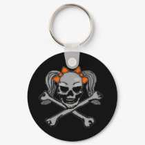 Ponytail skull and crossbones with orange bows keychains