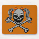 Ponytail skull and crossbones with orange bows