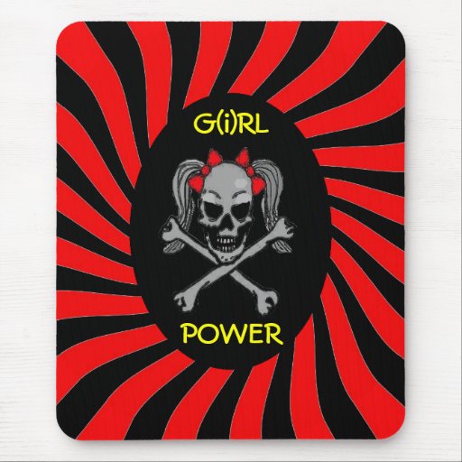 Ponytail skull and crossbones with red bows mousepad