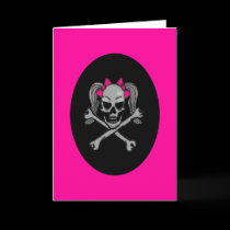 Ponytail skull decal pink cards