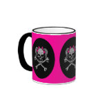 Ponytail skull decal pink mugs