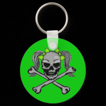 Ponytail skull w/ green bows keychains