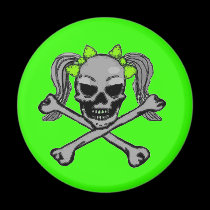 Ponytail skull w/ green bows magnets