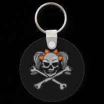 Ponytail skull w/ orange bows keychains