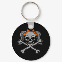Ponytail skull w/ orange bows keychains